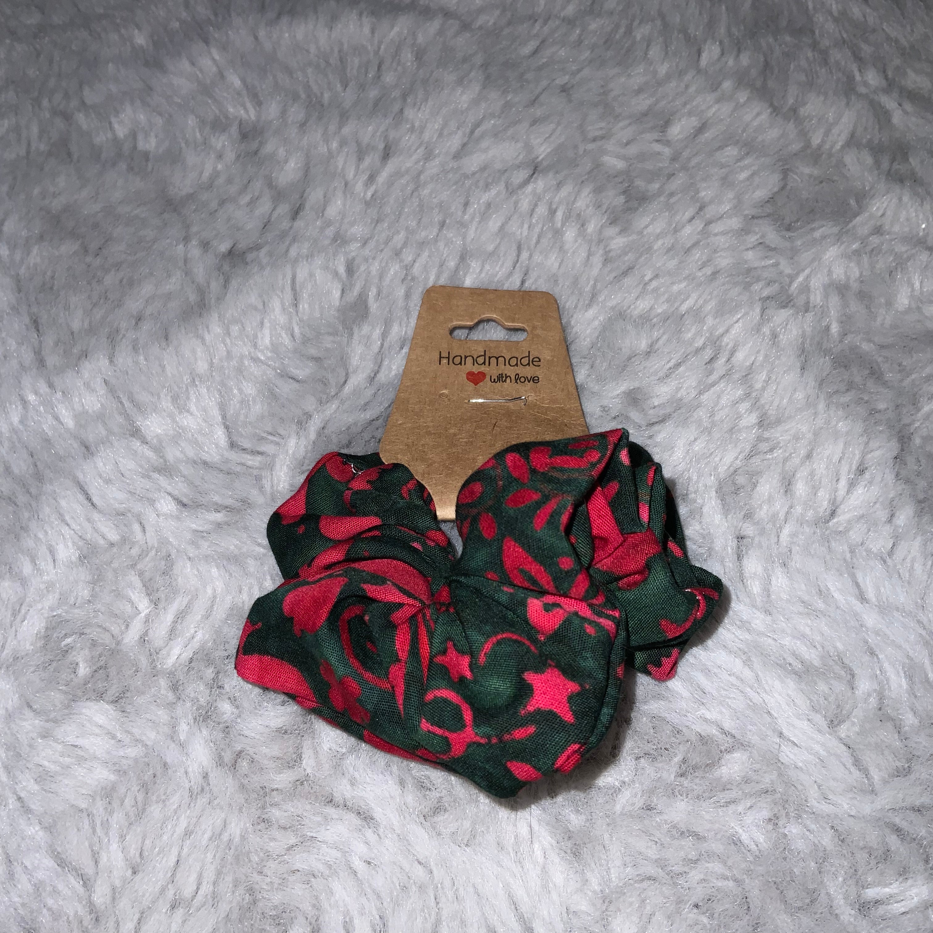 Festive Green and Red Reindeer Scrunchie
